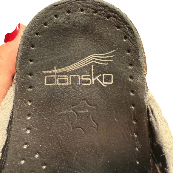 DANSKO 39/US8.5-9 Brown Suede Comfort Clog Orange Floral Embroidery Mules READ - Picture 10 of 12